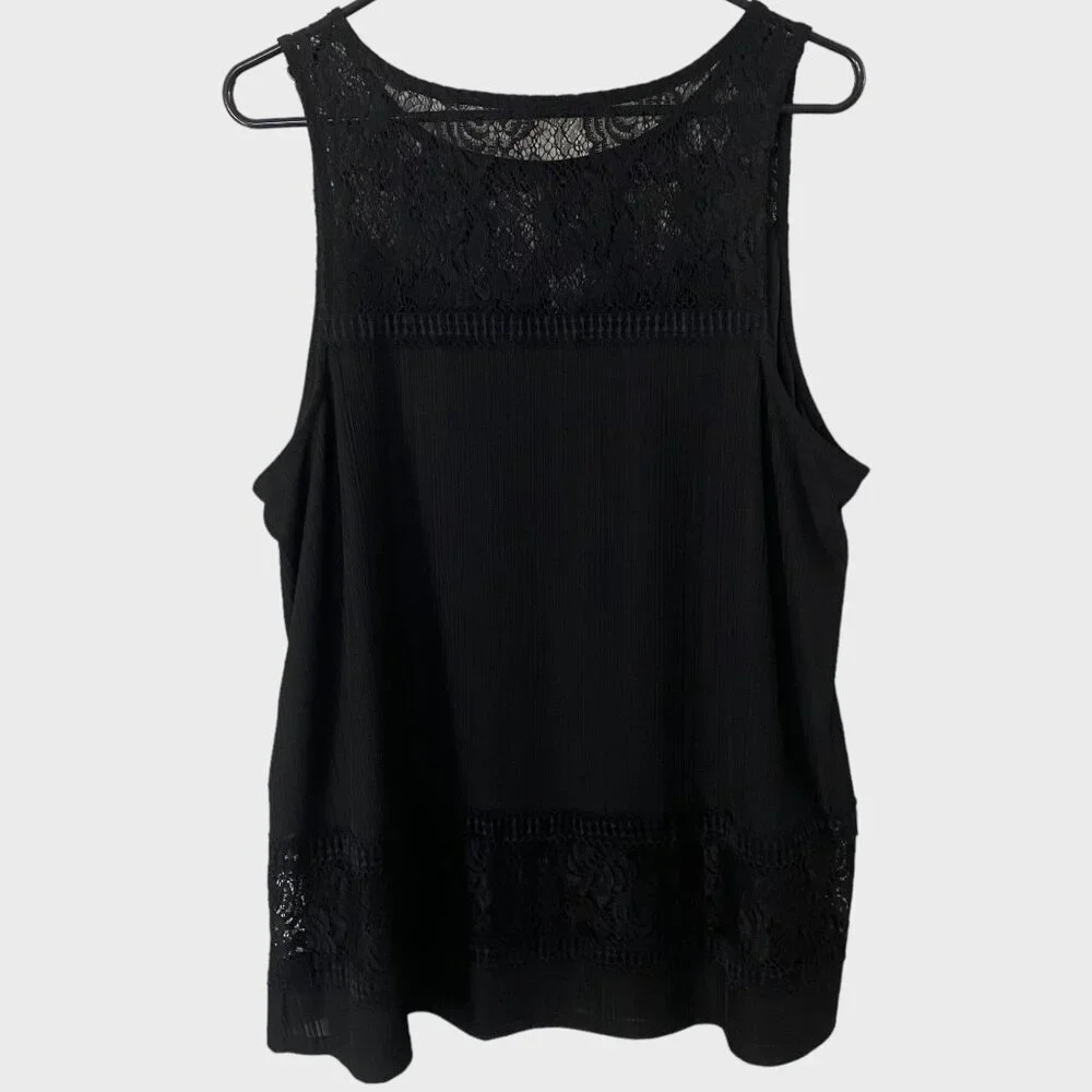 Torrid Lace Trim Inset Tank Women's Size 1X Black Sleeveless Scoop Neck Top New - Picture 3 of 12
